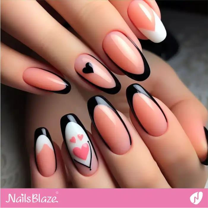 Peach Fuzz Nails with Black Tips and Hearts | Color of the Year 2024 - NB1894
